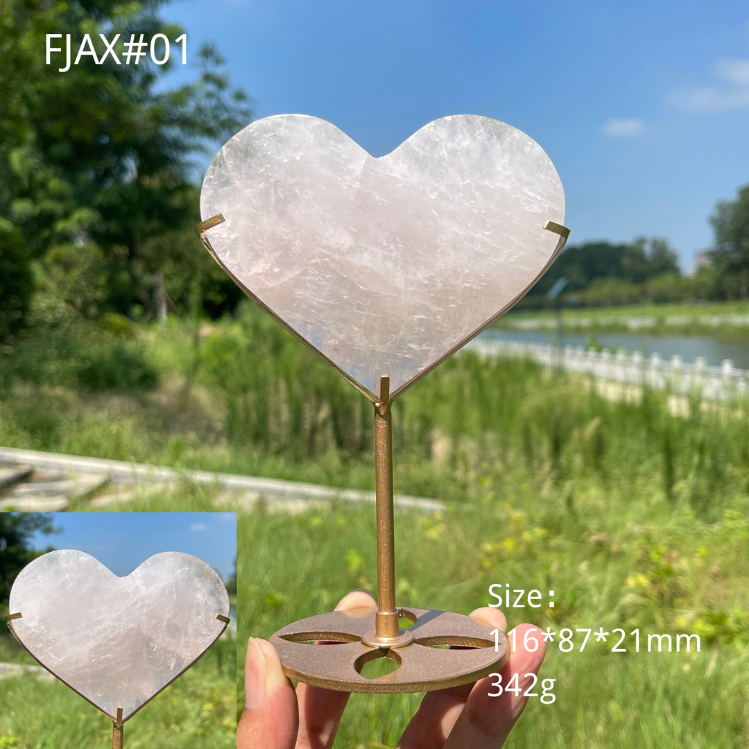 Unique,Natural Crystal Elegant Rose Quartz Heart With Stand