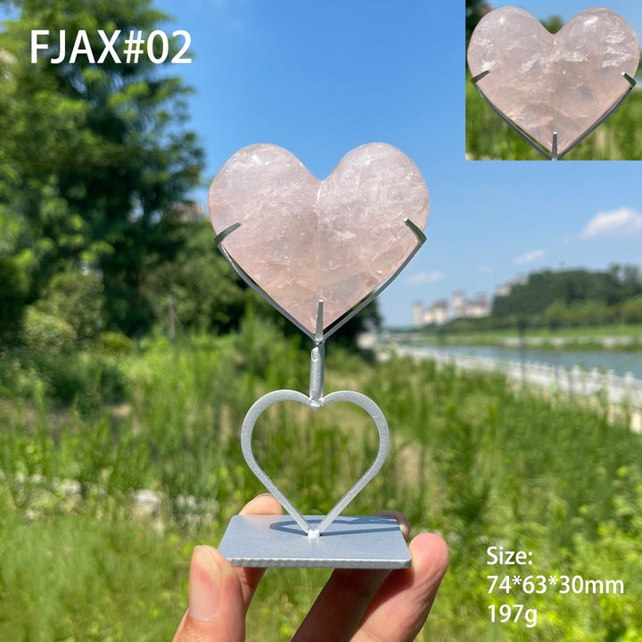 Unique,Natural Crystal Rose Quartz Heart With Stand