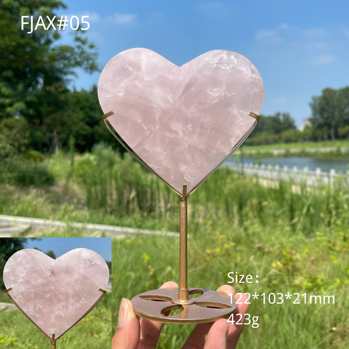 Unique,Natural Crystal Elegant Rose Quartz Heart With Stand