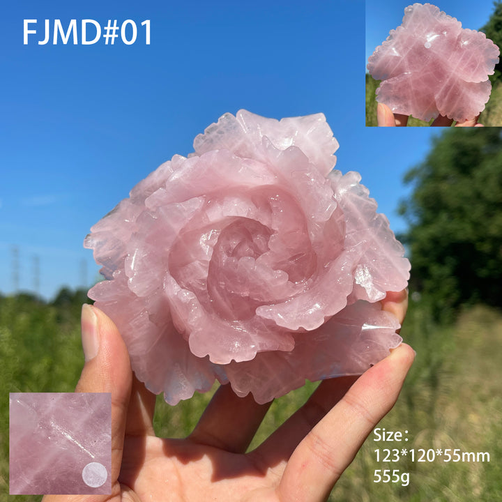 Unique,A Slightly Imperfect Natural Crystal Carving Rose Quartz Peony Flower