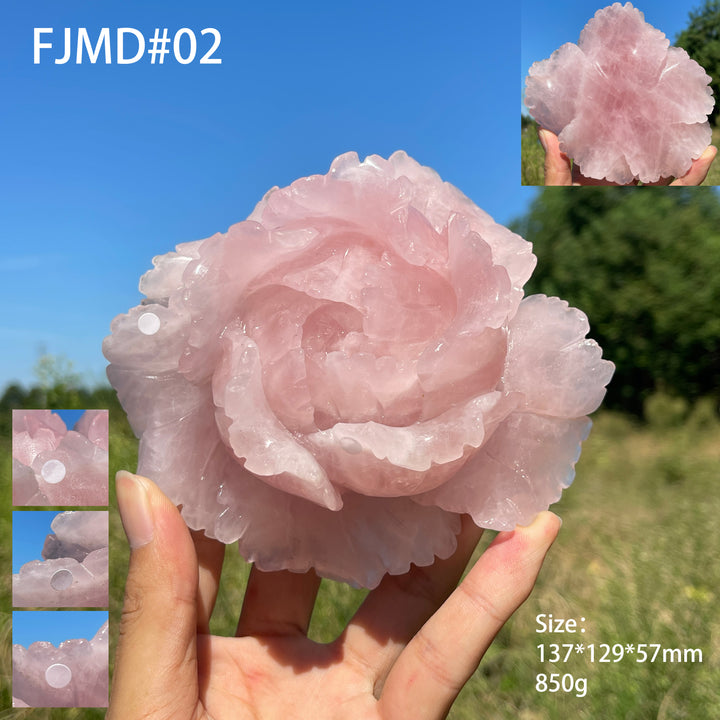 Unique,A Slightly Imperfect Natural Crystal Carving Rose Quartz Peony Flower