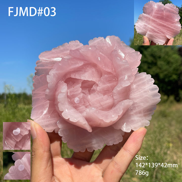 Unique,A Slightly Imperfect Natural Crystal Carving Rose Quartz Peony Flower