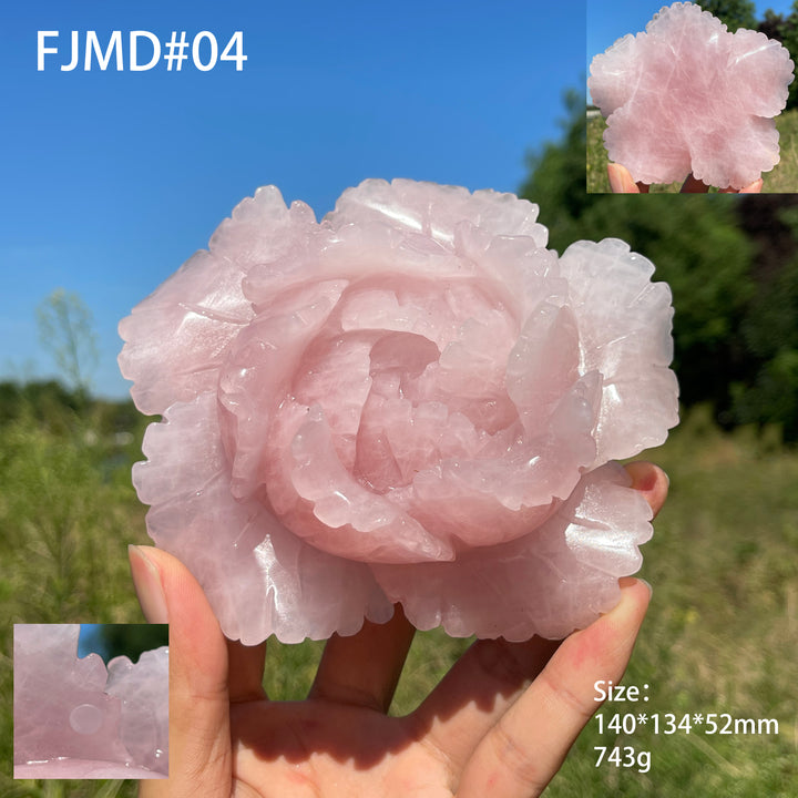 Unique,A Slightly Imperfect Natural Crystal Carving Rose Quartz Peony Flower