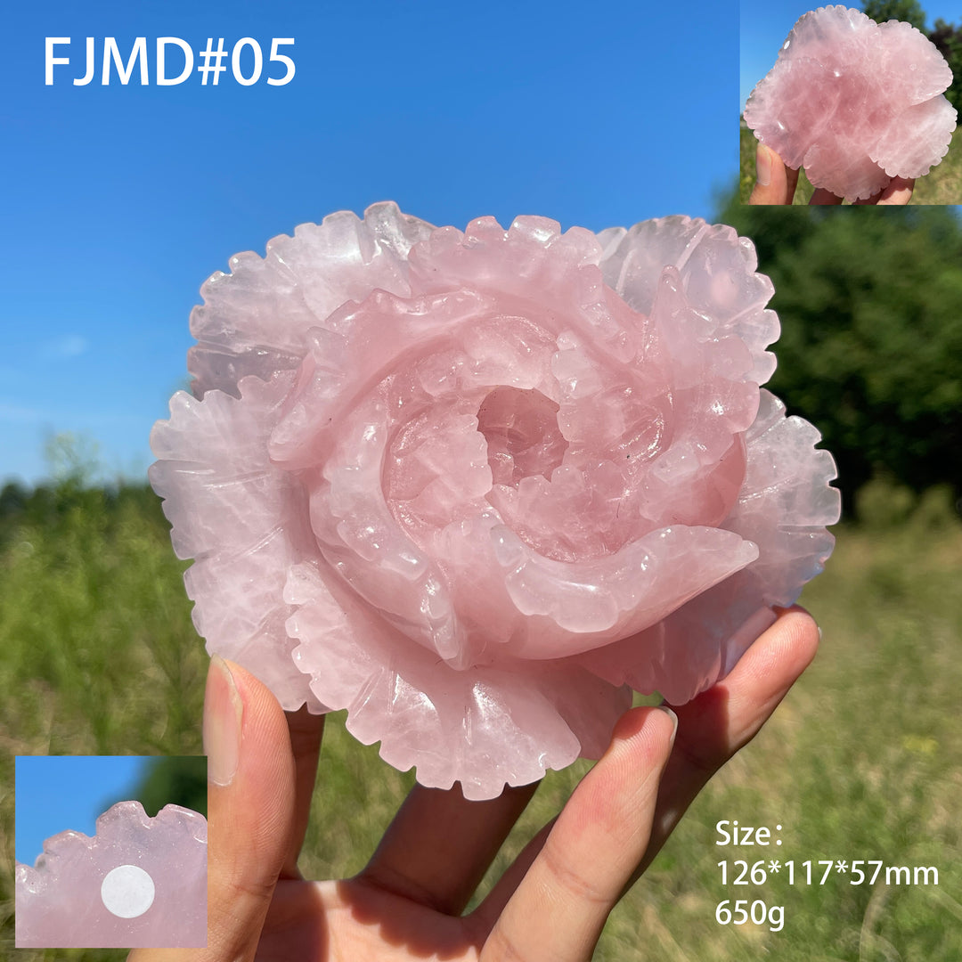 Unique,A Slightly Imperfect Natural Crystal Carving Rose Quartz Peony Flower