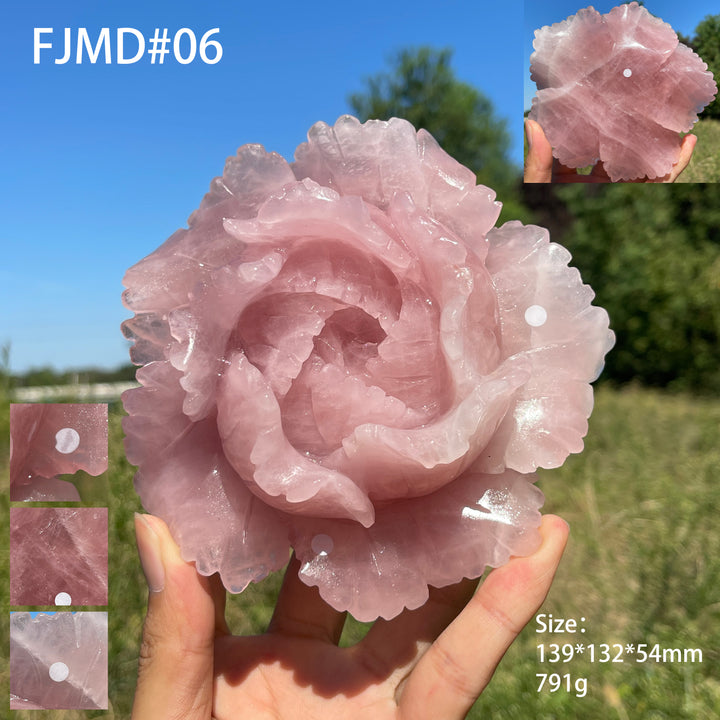 Unique,A Slightly Imperfect Natural Crystal Carving Rose Quartz Peony Flower