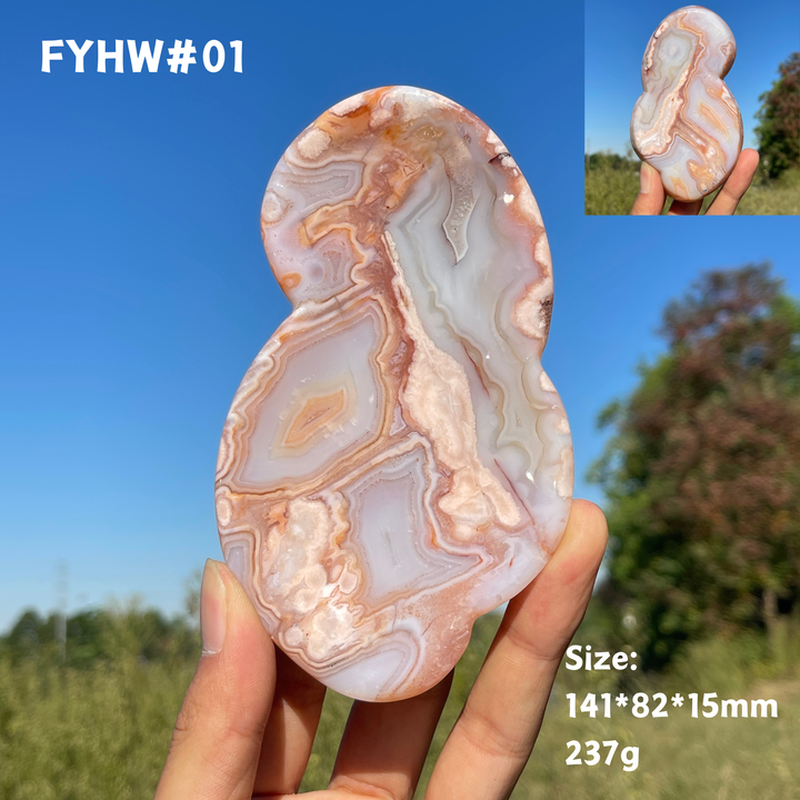 Unique,Natural Crystal Carving Pink Flower Agate Bowl