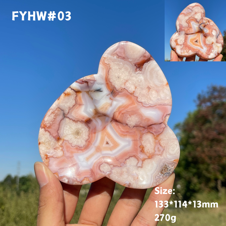 Unique,Natural Crystal Carving Pink Flower Agate Bowl