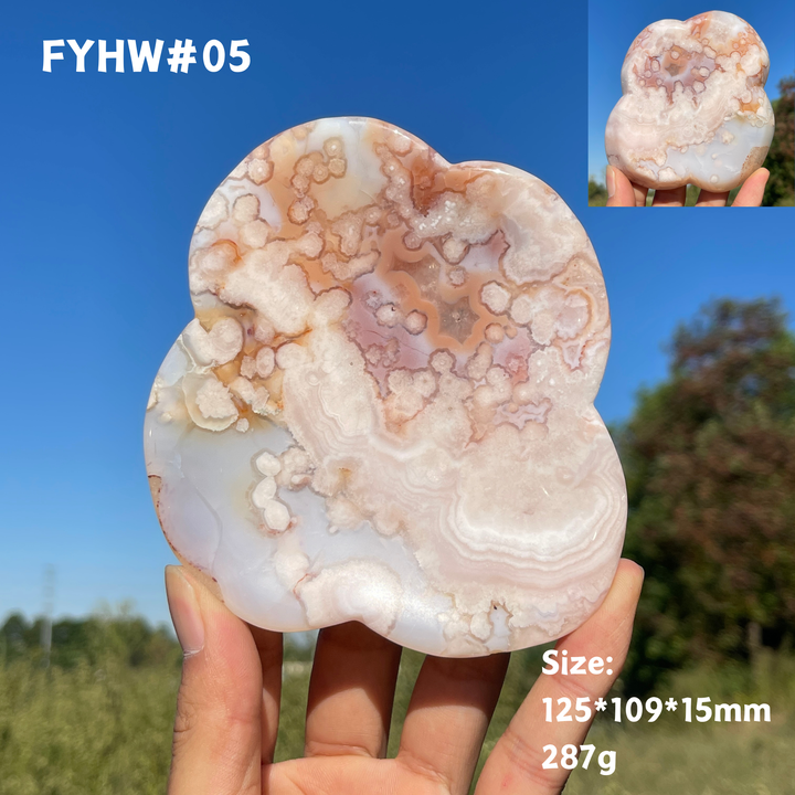 Unique,Natural Crystal Carving Pink Flower Agate Bowl