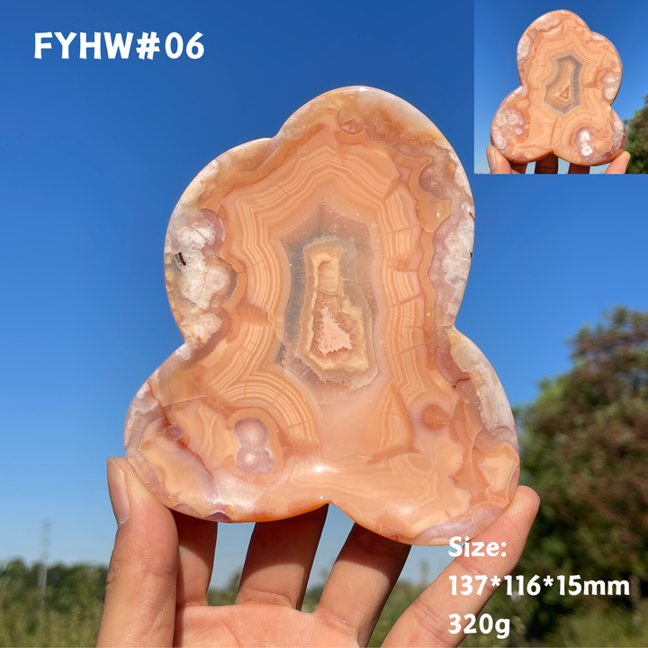 Unique,Natural Crystal Carving Pink Flower Agate Bowl
