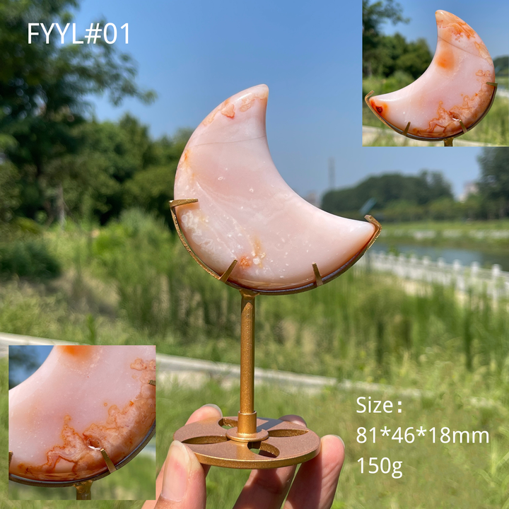 Unique,A Slightly Imperfect Natural Crystal Pink Flower Agate Moon
