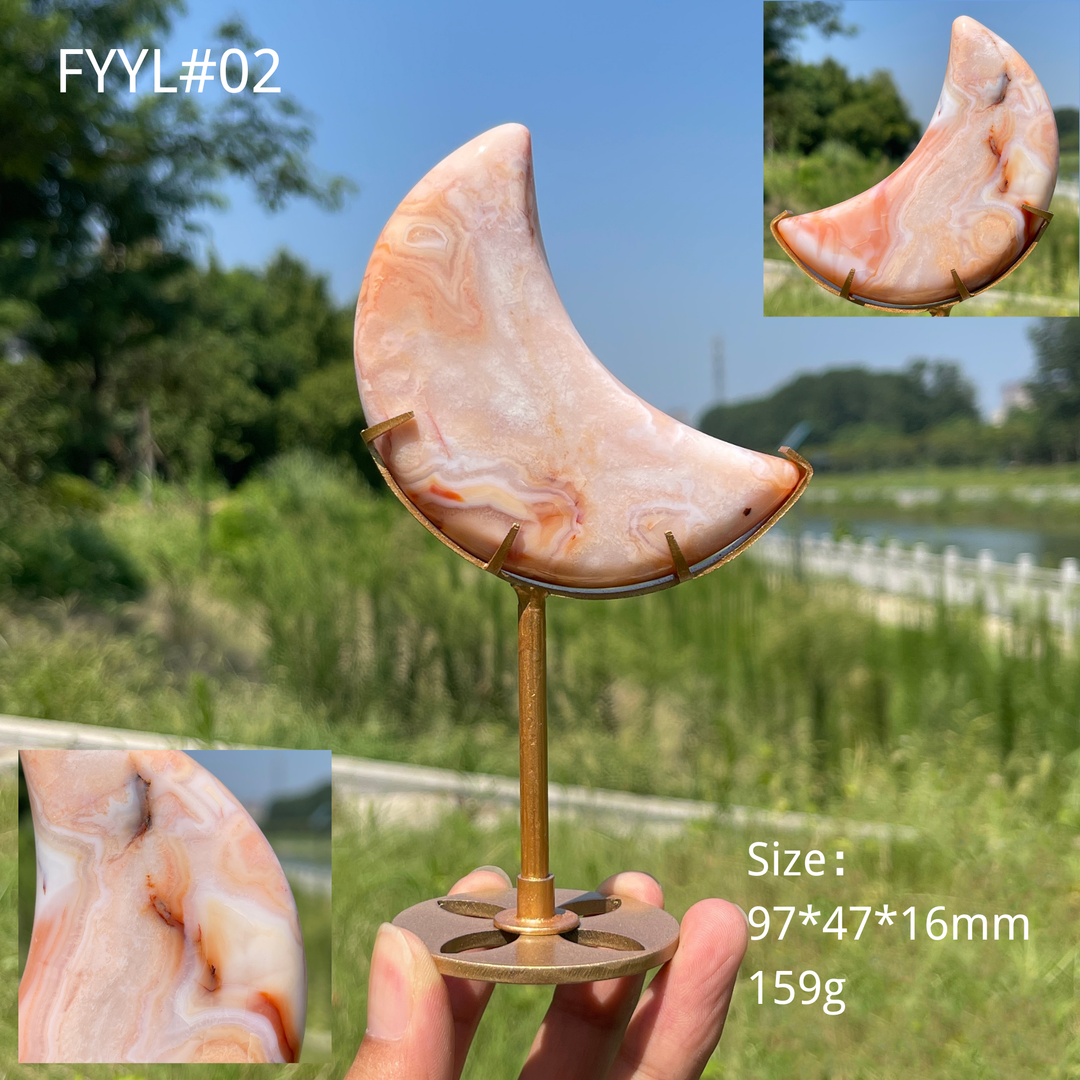 Unique,A Slightly Imperfect Natural Crystal Pink Flower Agate Moon