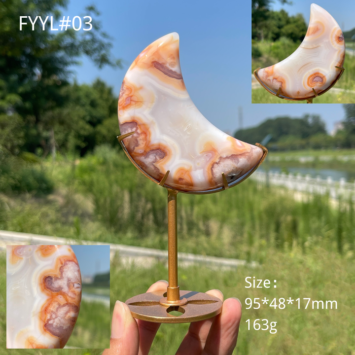 Unique,A Slightly Imperfect Natural Crystal Pink Flower Agate Moon