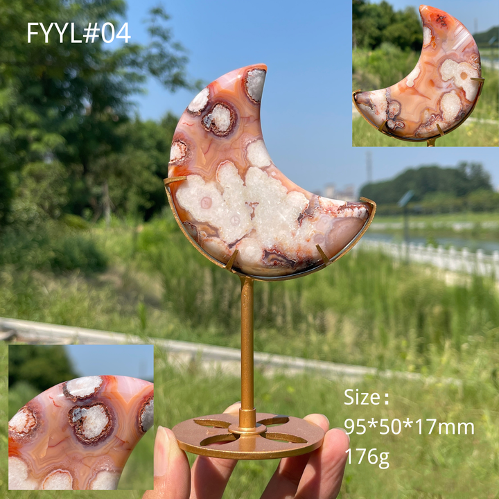 Unique,A Slightly Imperfect Natural Crystal Pink Flower Agate Moon
