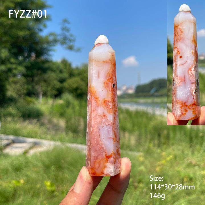 Unique, Natural Crystal Pink Flower Agate Point