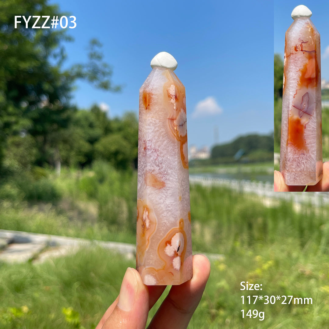 Unique, Natural Crystal Pink Flower Agate Point