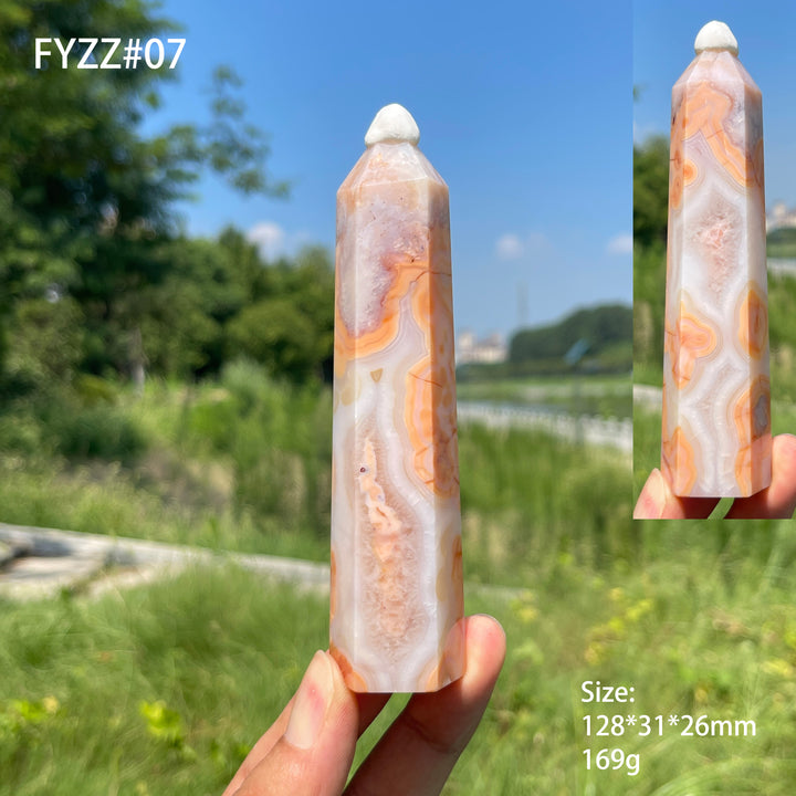 Unique, Natural Crystal Pink Flower Agate Point