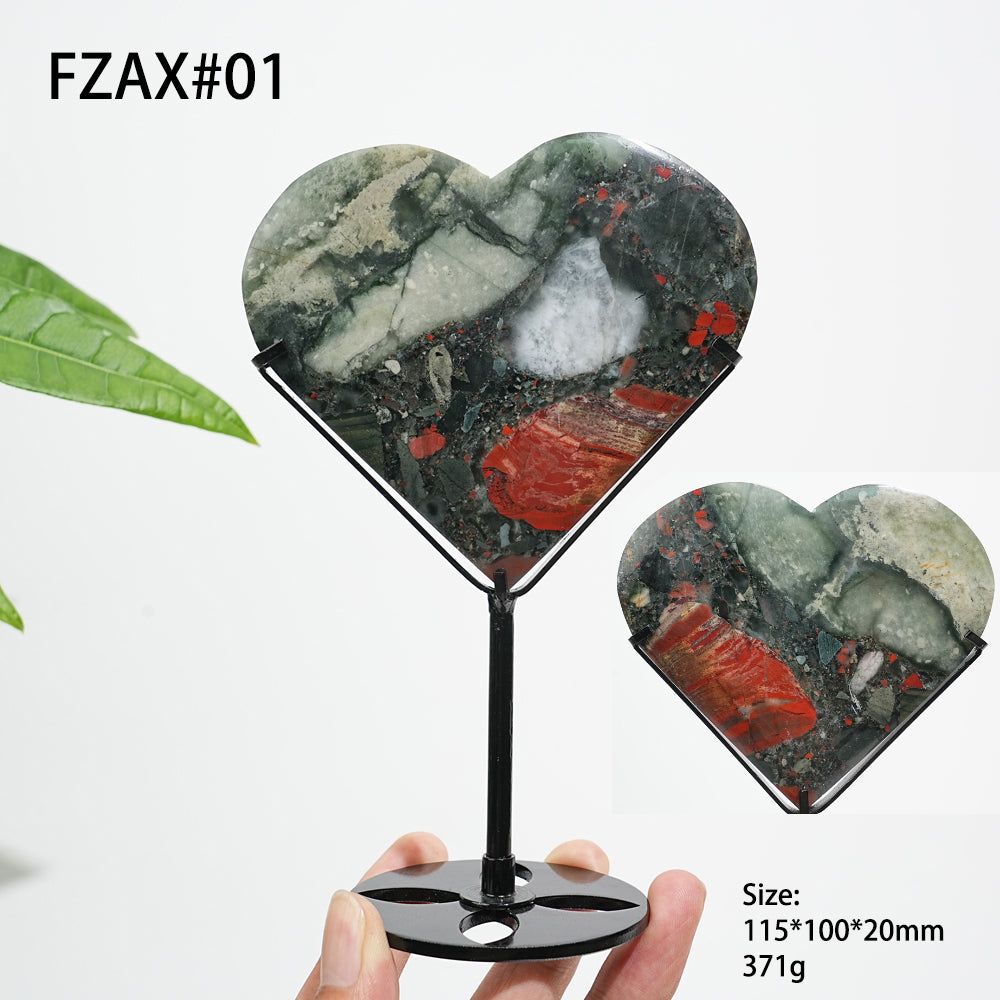 Unique,Natural Crystal African Bloodstone Heart With Stand