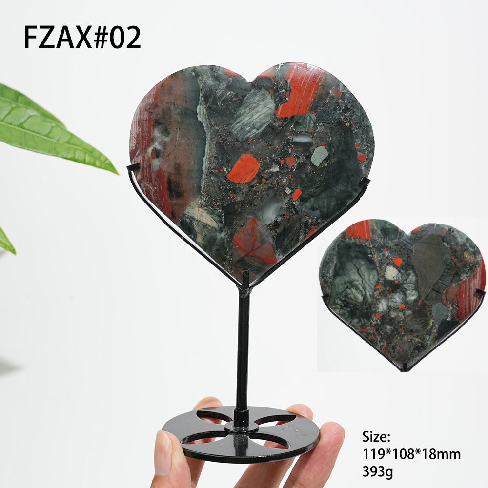 Unique,Natural Crystal African Bloodstone Heart With Stand