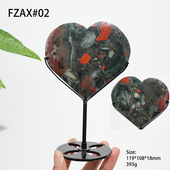 Unique,Natural Crystal African Bloodstone Heart With Stand