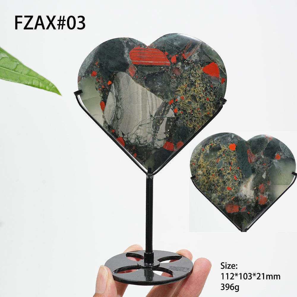 Unique,Natural Crystal African Bloodstone Heart With Stand
