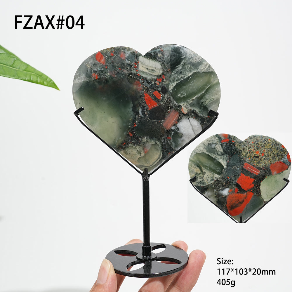 Unique,Natural Crystal African Bloodstone Heart With Stand