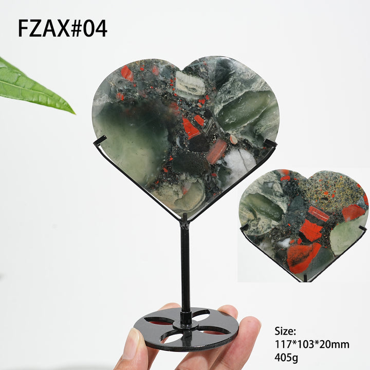 Unique,Natural Crystal African Bloodstone Heart With Stand