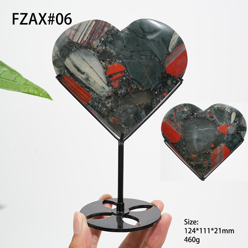 Unique,Natural Crystal African Bloodstone Heart With Stand