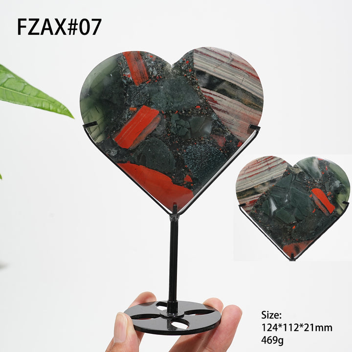 Unique,Natural Crystal African Bloodstone Heart With Stand