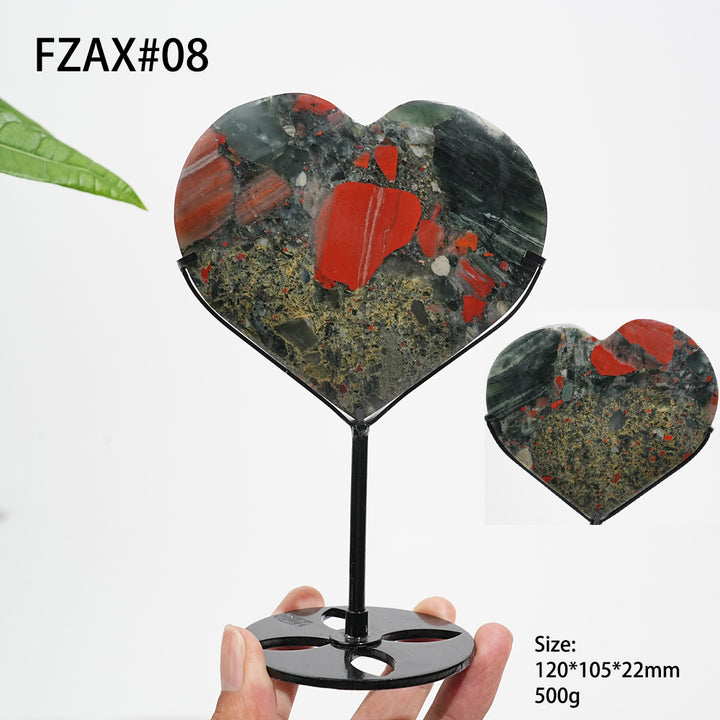 Unique,Natural Crystal African Bloodstone Heart With Stand