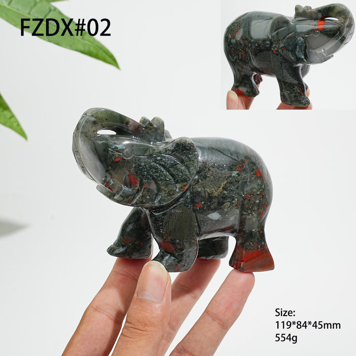 Unique,Natural Crystal African Bloodstone Upturned Trunk Elephant Carving
