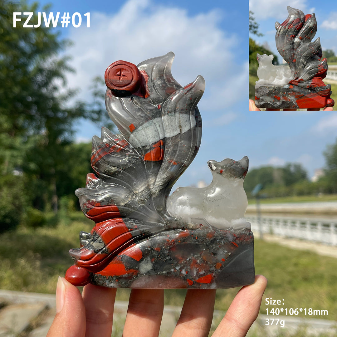 Unique,A Slightly Imperfect Natural Elegant African Bloodstone Nine-Tailed Fox