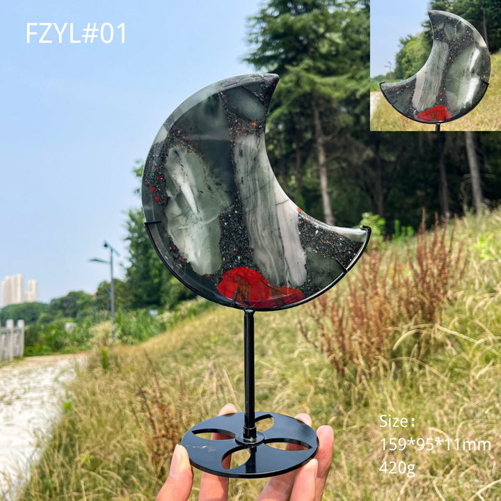 Unique,Natural Crystal African Bloodstone Moon With Stand