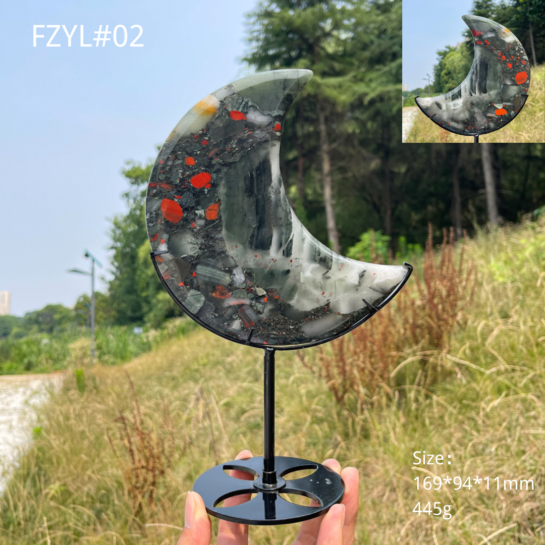 Unique,Natural Crystal African Bloodstone Moon With Stand