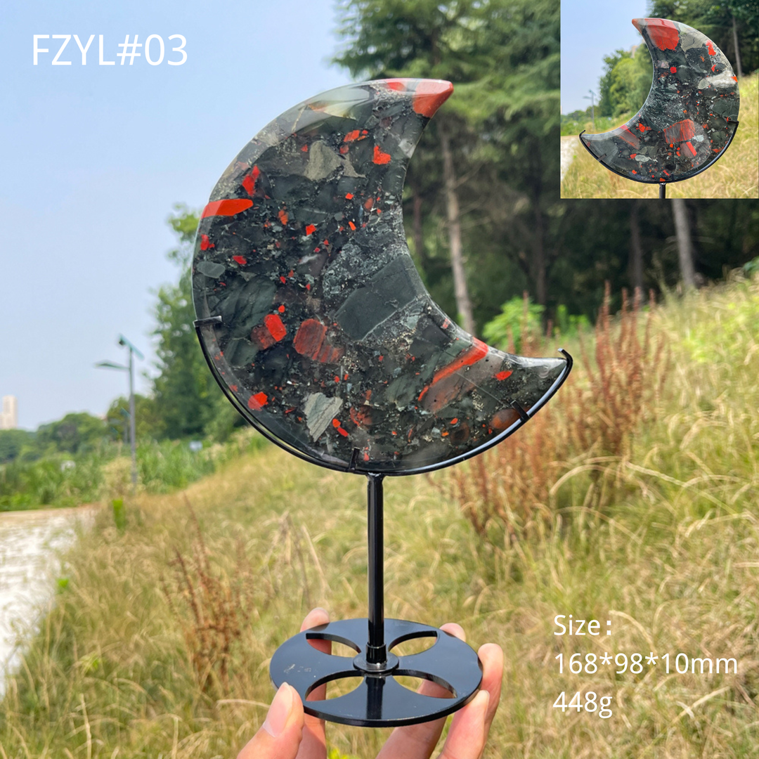 Unique,Natural Crystal African Bloodstone Moon With Stand