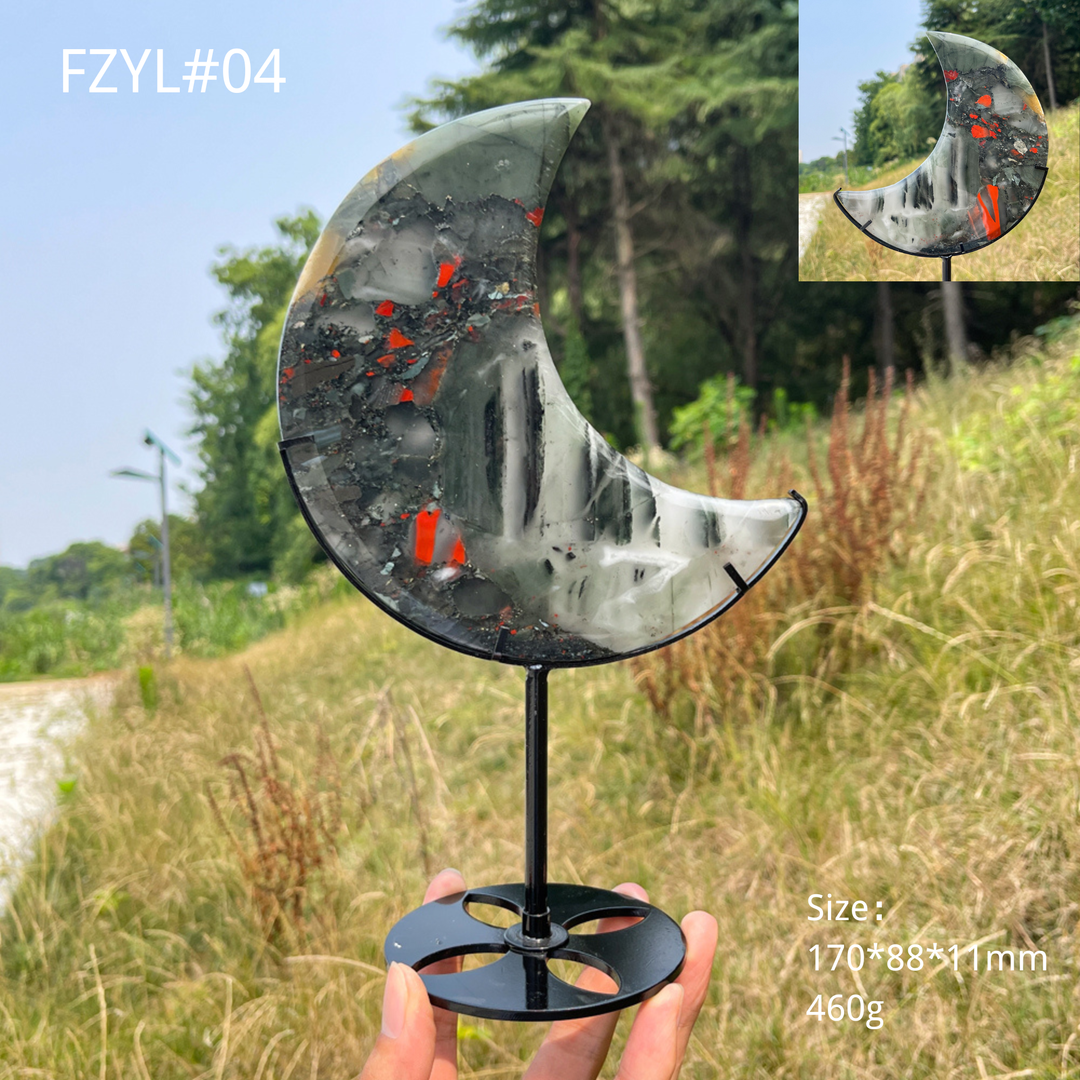 Unique,Natural Crystal African Bloodstone Moon With Stand