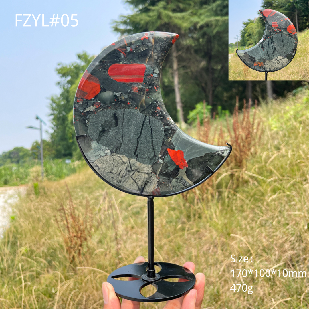 Unique,Natural Crystal African Bloodstone Moon With Stand
