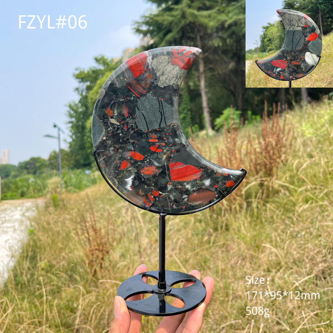Unique,Natural Crystal African Bloodstone Moon With Stand