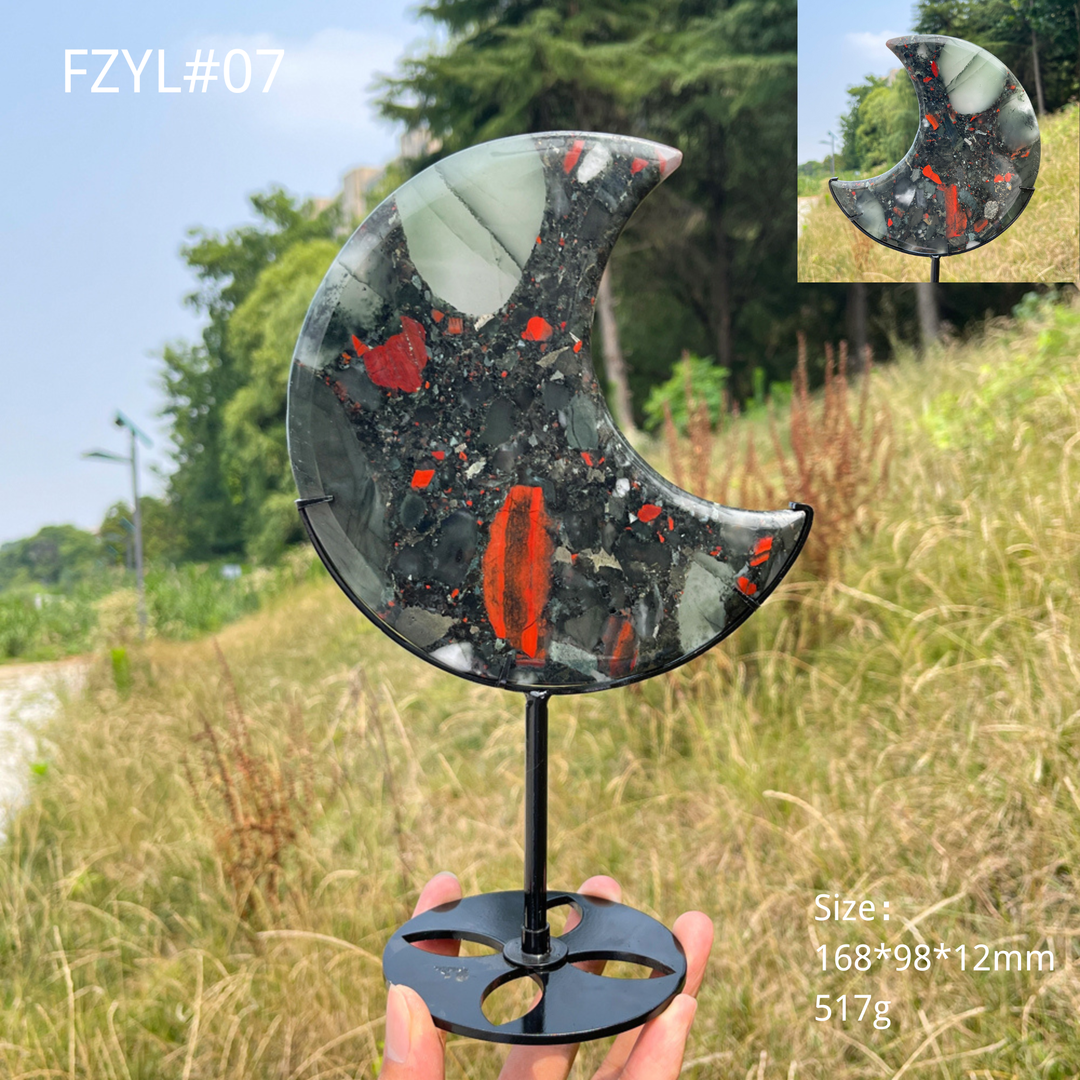 Unique,Natural Crystal African Bloodstone Moon With Stand