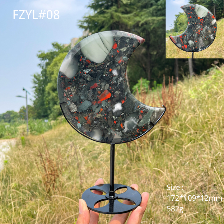 Unique,Natural Crystal African Bloodstone Moon With Stand