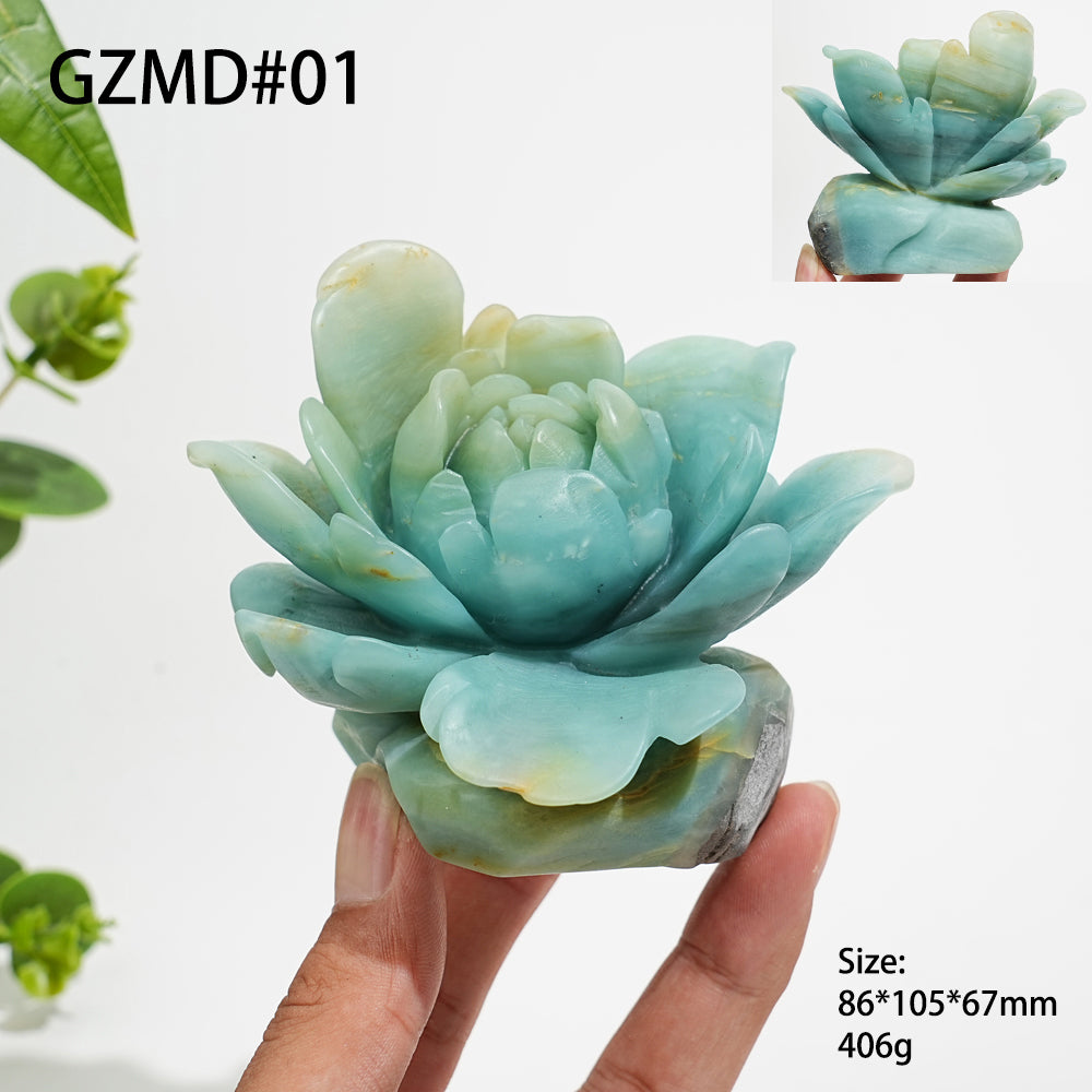 Unique,Natural Crystal Blue Quartzite Peony Carving