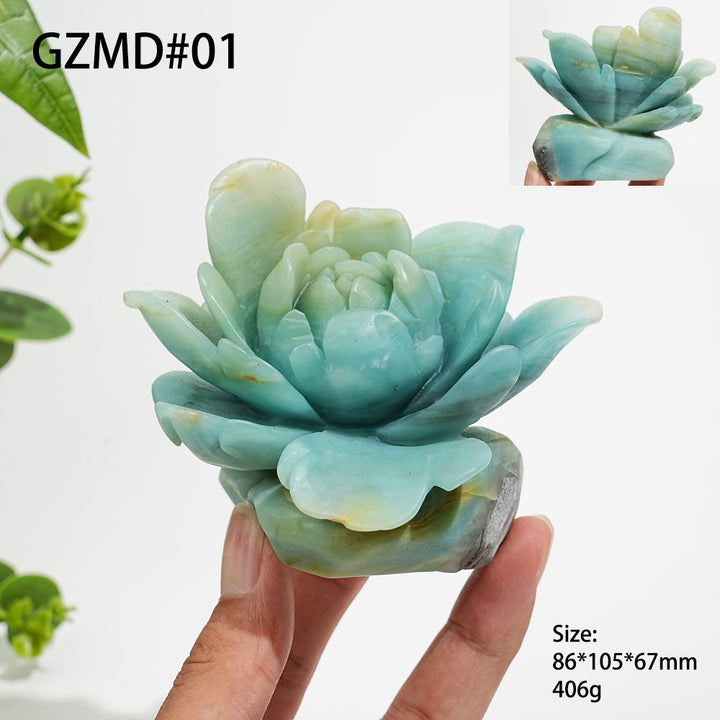 Unique,Natural Crystal Blue Quartzite Peony Carving