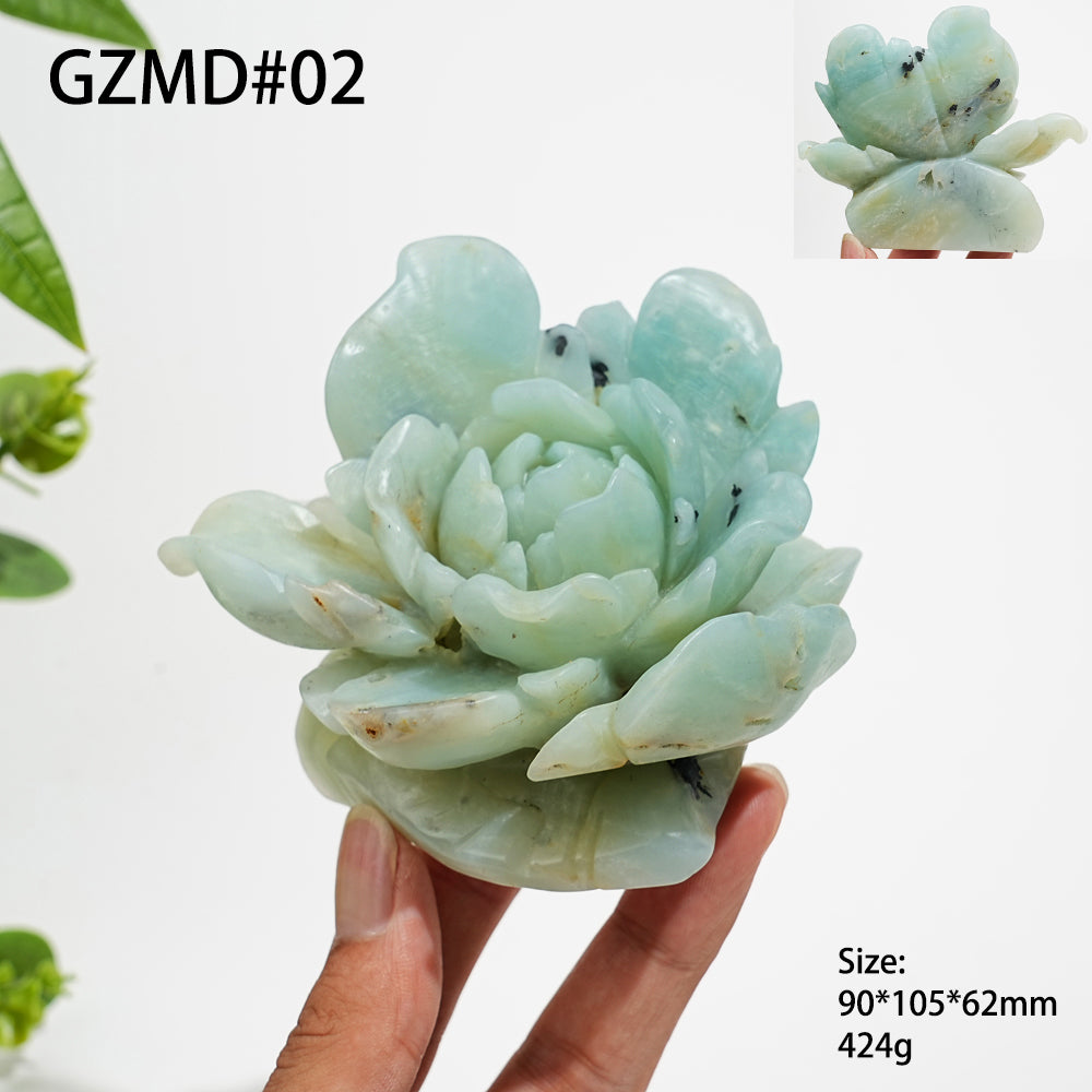 Unique,Natural Crystal Blue Quartzite Peony Carving