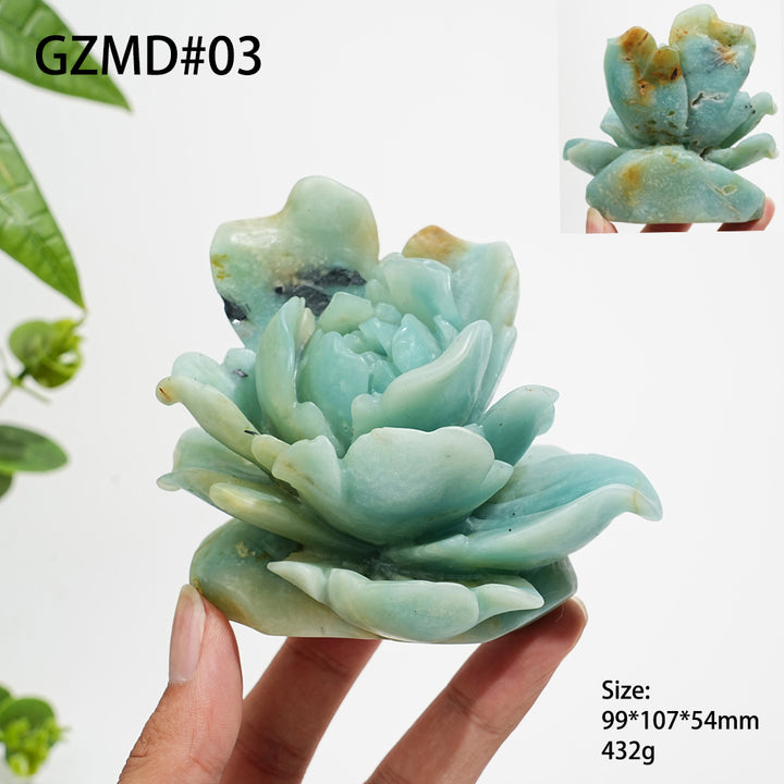 Unique,Natural Crystal Blue Quartzite Peony Carving