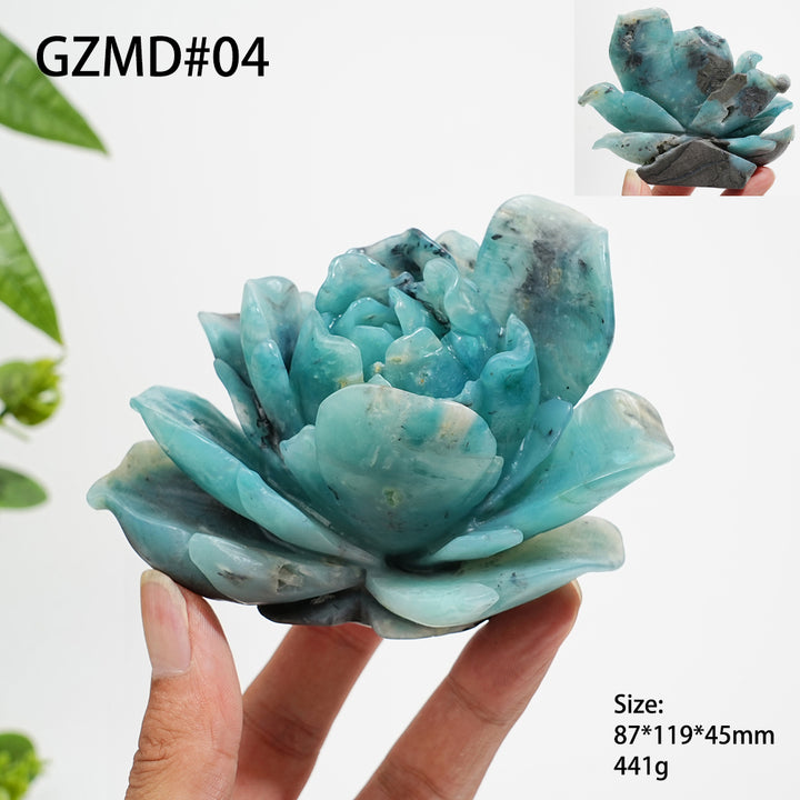 Unique,Natural Crystal Blue Quartzite Peony Carving