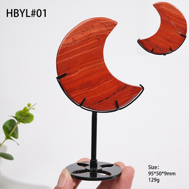 Unique,Natural Crystal Red Jasper Moon With Stand
