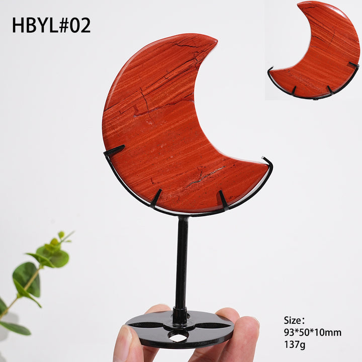 Unique,Natural Crystal Red Jasper Moon With Stand