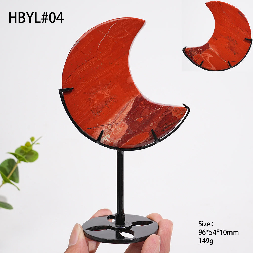 Unique,Natural Crystal Red Jasper Moon With Stand