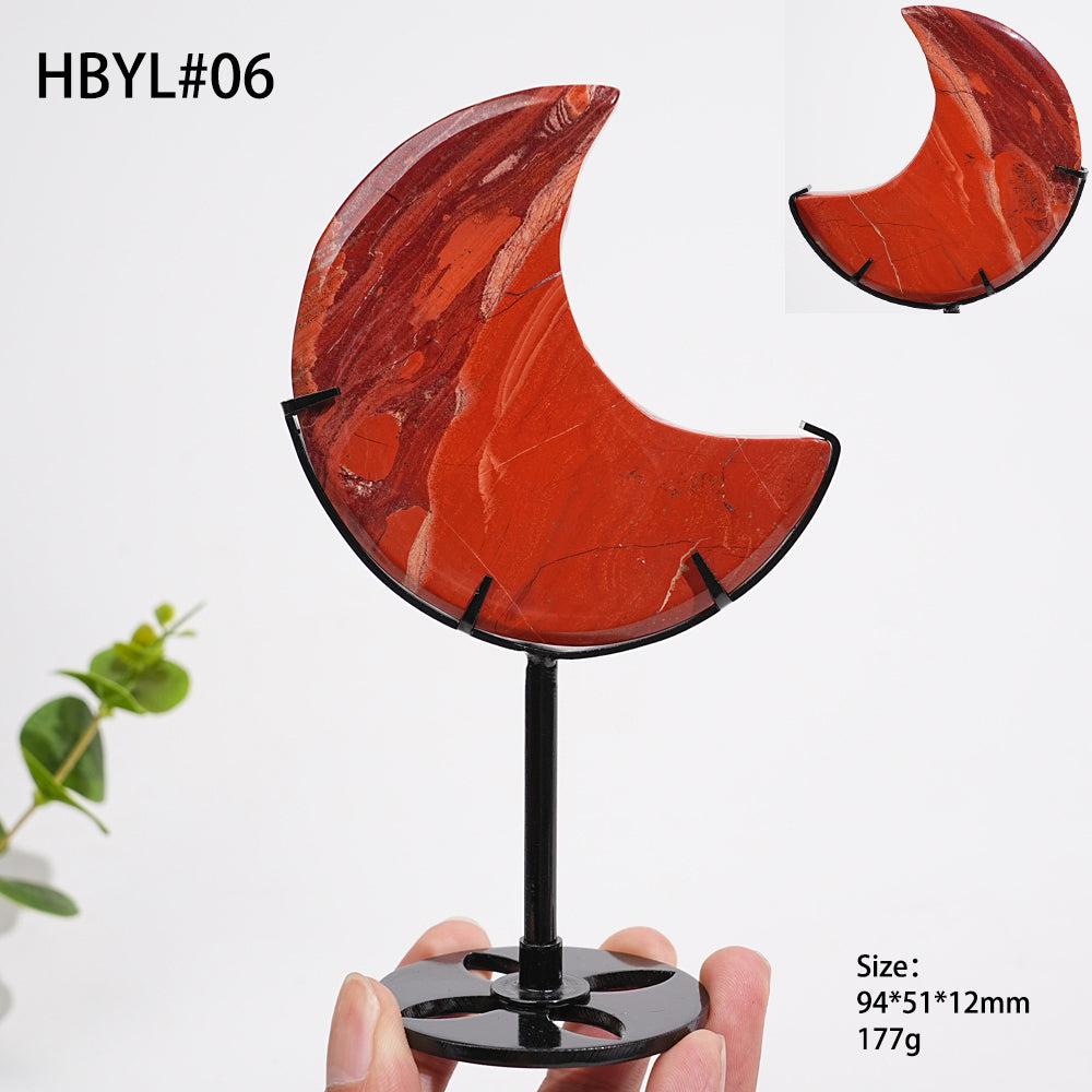 Unique,Natural Crystal Red Jasper Moon With Stand