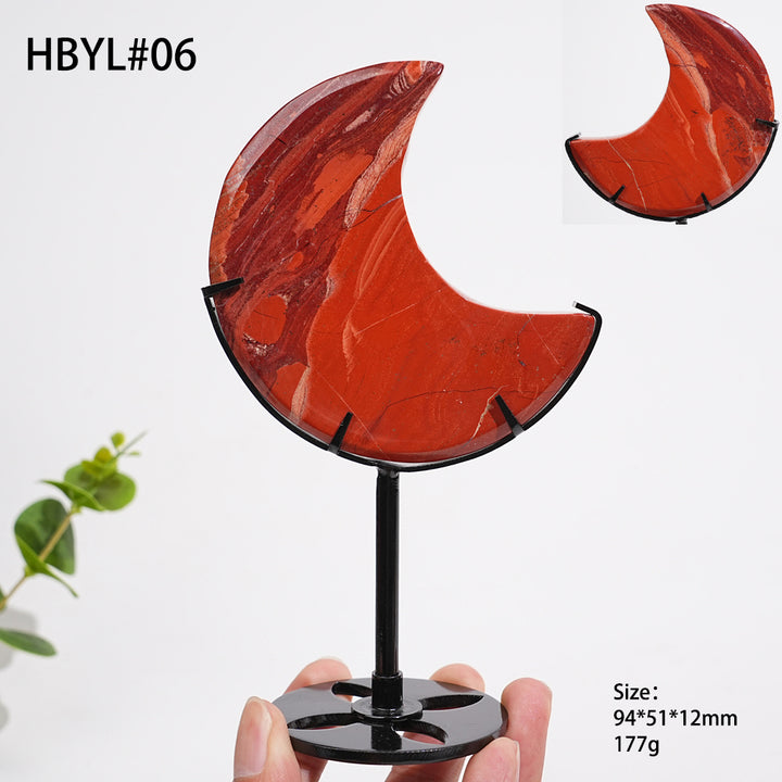 Unique,Natural Crystal Red Jasper Moon With Stand