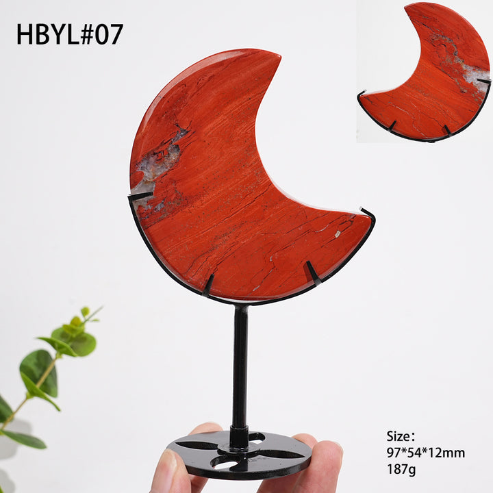 Unique,Natural Crystal Red Jasper Moon With Stand